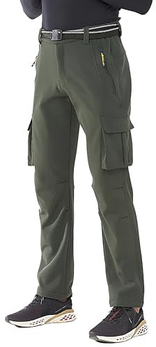 Ynport Crefreak Pantaloni da Trekking all'aperto Uomo Pantaloni Foderati in Pile Invernale Pantaloni da Passeggio Idrorepellenti Tasche Calde Antivento con Cerniera,Verde Militare,M