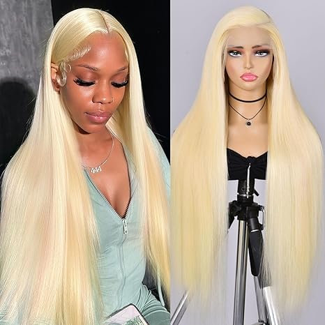 Perruque Femme Blonde 613 Couleur 13x6 HD Lace Front Perruque Cheveux Humains Raides 180% Densité Bresilienne Vierge Remy Hair Striaght Transparent Lace Front Wig 16 pouces for Femme Noire