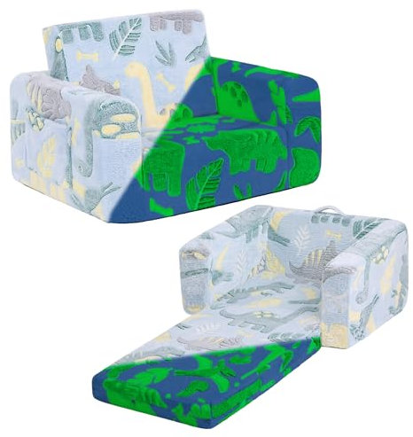 Welnow 2-in-1-Kinder-Sofa-Stuhl, leuchtet im Dunkeln, umwandelbarer Kleinkindstuhl, ausklappbarer Kinder-Sofa, zusammenklappbar, Kinderspielsofa mit abnehmbarem Bezug