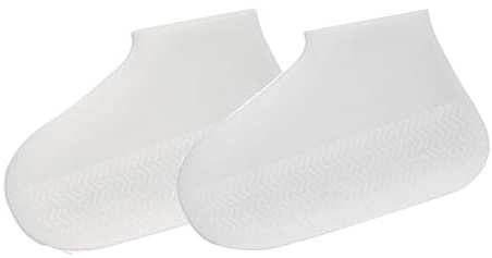 Boolavard wasserdichte Silikon-Überschuhe, wiederverwendbare, verbesserte Überschuhe, widerstandsfähige Regenstiefel, rutschfester, waschbarer Schutz für Damen und Herren (L, Weiß)