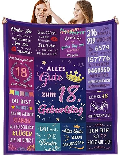 MAST DOO 18. Geburtstag Mädchen Geschenke Geburtstagsgeschenke zum 18 Geburtstag Mädchen Geschenk für 18 Jährige Mädchen, 18. Geburtstag Mädchen Geschenkideen Flauschige Kuscheldecke 150x200cm
