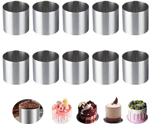 FutureHight 10 StüCk Edelstahl Mousse Ringe Runde Keksausstecher Backring Set 5x5 cm Edelstahl Kuchenform, Backen Schimmel für Torte, Sushi, Pudding, Schokoladen