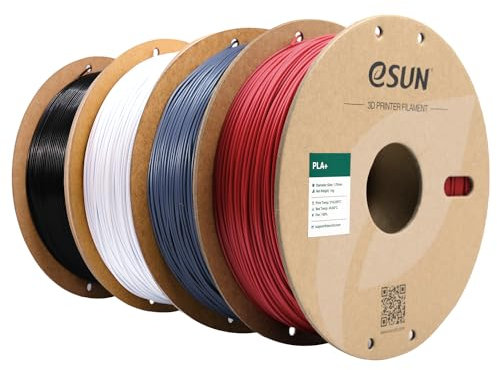 eSUN PLA+ Filament 1.75mm, 3D Drucker Filament PLA Plus, Maßgenauigkeit +/- 0.03mm, 1KG pro Spule, 4 Spulen 3D Druck Filament für 3D Drucker, Feuerrot + Grau + Kühles Weiß + Schwarz