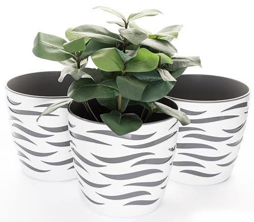 Home Garden Ornaments Plant Pots Indoor, Indoor Plant Pot, Duo Set of 3 Flower Pots Mix and Match (Basket + Insert) (Diameter: 14cm, Dark Grey and White)