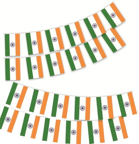 HPMAISON 10 M Indische Wimpelkette: 30 Stück Indische Mini Banner Flagge 21x14 cm Indoor Outdoor Garten Zaun Urlaub Dekoration