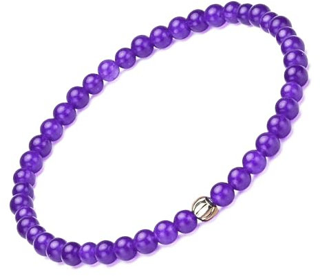 Apocalyptic-K Ladies Natural Gemstone Armband, 5MM 925 Sterling Silber Rhombisch, 4MM Spinell Perlen Armband für Frauen (Lila Chalcedon,4MM)