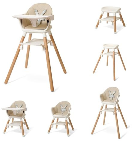 Clair de Lune 6 in 1 Adjustable High Chair 6 Months - 6 Years (Beige and Natural)