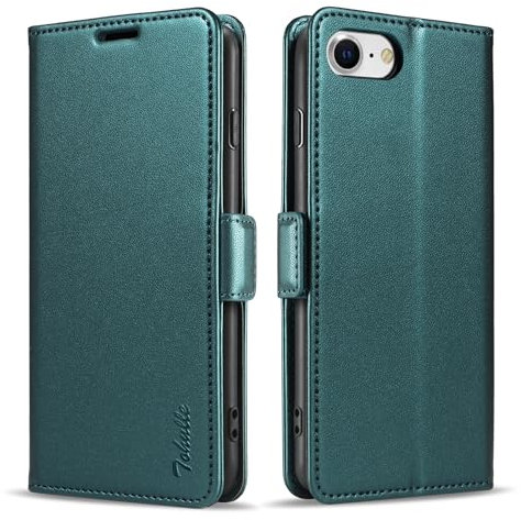 TOHULLE Wallet Case for iPhone SE 2022/2020, 7/8, Magnetic Flip PU Leather Case with RFID Blocking, Kickstand, Green