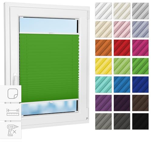 Estika Plissee zum kleben innenrahmen - Grün - 95 cm x 120 cm - Plissee ohne Bohren, Plissee kleben, Rollos für Fenster ohne Bohren, Jalousien Fenster für innen, Fenster plissee
