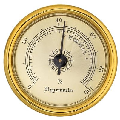 Analoges Hygrometer Aus Messing-Zigarren Humidore Hygrometer Luftfeuchtigkeitsmesser,Analoges Humidor-Hygrometer Mit Magnet Auf Der Rückseite, Feuchtigkeitstester, 45 Mm Mechanisch, Hohe Genauigkeit