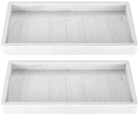 2 Pcs Bathroom Vanity Trays Decorative Trays, Trinket Tray, Silicone Marble Countertop Organizer Plate, Dresser Jewelry Trays Dish for Perfume Candles Soap Key Cosmetic Bathtub Storage Tray Bowl
