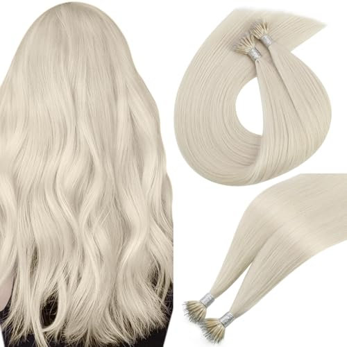 Easyouth Nanoring Extensions Echthaar Weiße Blond Nano Ring Echthaar Extensions Platinblond Echthaar Extensions Echthaar 35cm 50 Stück 50g #1000