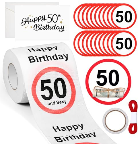 Namalu 50. Geburtstag Geschenke Set Lustiges Klopapier Happy Birthday Toilettenpapier 50. Geburtstag Klopapier Klopapier mit Motiv für Geburtstag Party Dekoration Geldgeschenk Verpackung