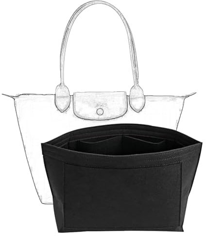 UMLIPOT Taschen Organizer für Longchamp L, Handtaschen Organizer aus Filz für longchamp le pliage L, Tascheneinsatz Organizer Passend Für Longchamp Tragetasche mit langem Griff, Schwarz