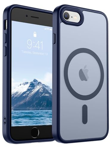 SUPFINE Magnetic for iPhone SE Case 2022 (3rd)/2020 (2nd), iPhone 8 Case (Compatible with MagSafe) (Military Grade Drop Protection) Slim Translucent Matte Phone Case,Navy Blue