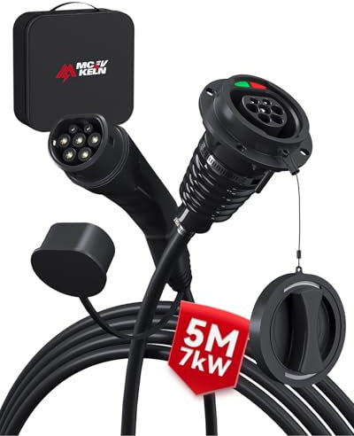 MCEVKELN Typ 2 EV Ladeverlängerungskabel 7kW 32A | 5M Verlängerungskabel| einphasig, Elektrofahrzeug IEC62196-2 [Mennekes] Stecker Ladekabel kompatibel für Hybrid-Elektroautos