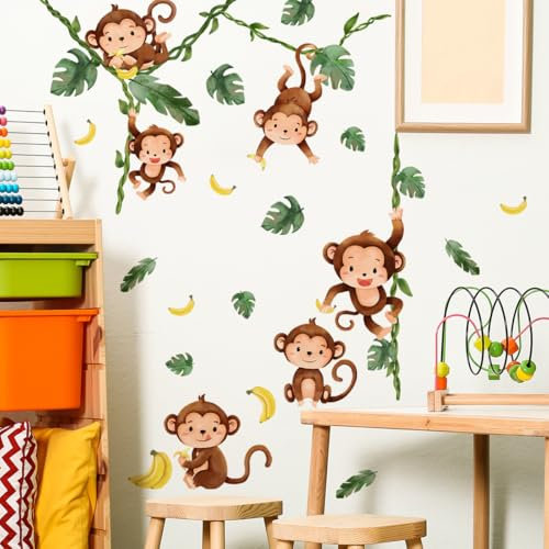 Purekay Pegatinas de Pared Animales de la Jungla Vid Vinilos Decorativos Safari Mono Adhesivos Pared Habitación Infantiles Niño Bebé Fondo de la Tele