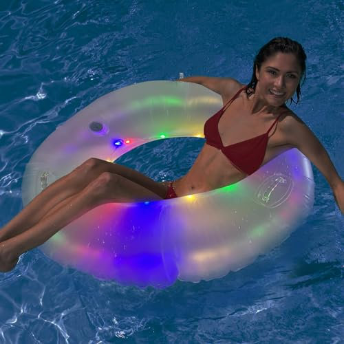 LED Lichtstreifen Schwimming Ring Erwachsene, Leuchtend und transparent Schwimmenring, Transparenter Floating Ring, Dauerhafter Aufblasbarer Pool Schwimmen, Schwimmring Röhre Für Sommerpool Party