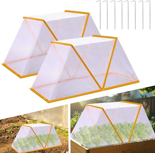 Pflanzenschutzhaube Abdeckung, 2 Stück Groß Faltbar Frostschutz Pflanzen Anzuchthaube, PVC Pflanzhilfe Hochbeet Abdeckung mit Bodennägeln, Pflanzhauben Schutz von Gemüse und Obst vor Vögeln Insekten