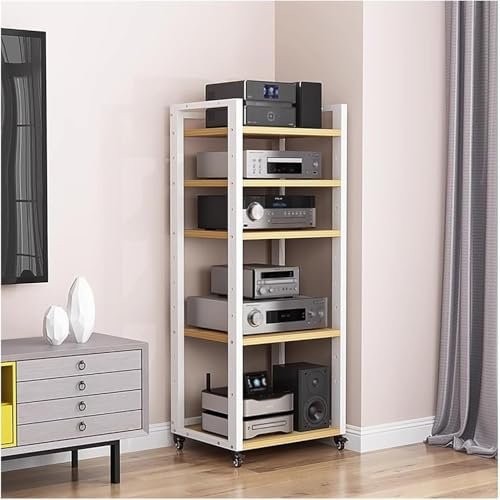 NXSLONE Record Players Stand,HIFI Stand, 5 Tier Stereo Component Stand Cabinet Audio Video Rack Media Unit Turntable Shelf Record Storage Shelves(Beige)