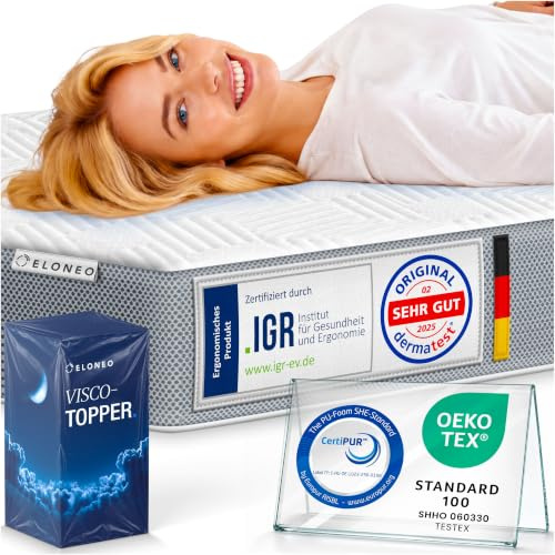 ELONEO Surmatelas à mémoire de Forme 160x200 cm, surmatelas avec Effet mémoire de Forme, 8 cm de Hauteur, surmatelas pour lit et lit boxspring avec Housse en Mesh Respirant et Sangles d’Angle