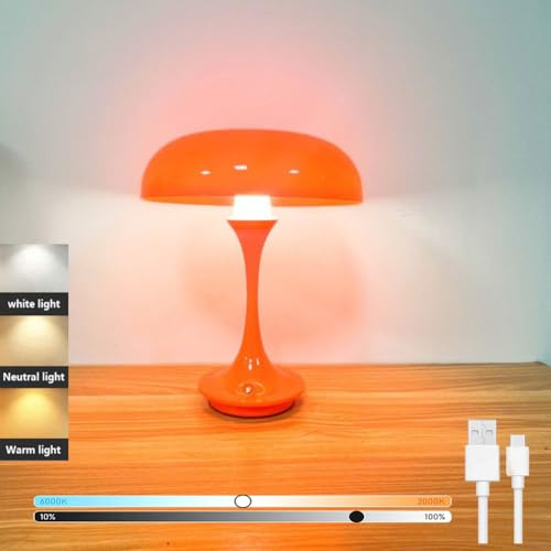 LOGT Pilzlampen Tischlampe LED Akku Kabellos Pilzlampen Touch Dimmbar Tischleuchte 1200mAh Batterie Schreibtischlampe mit 3 Farbtemperaturen (3000K/4500K/6000K) Leselampe für Schlafzimmer,Orange