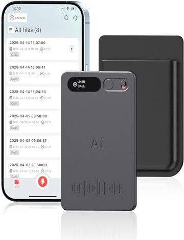 Grabadora de Voz espia con Estuche Negro, Transcribir y resumir usando IA, Soporte para Múltiples Ldiomas, Control de Aplicaciones, Almacenamiento de 64 GB, Adecuada para Reuniones, Llamar