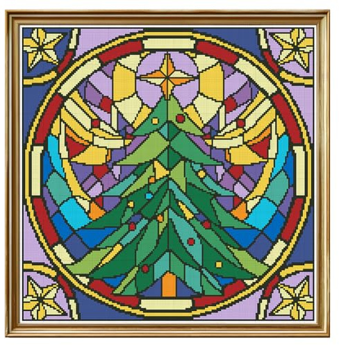FREEBLOSS 11CT Weihnachts Kreuzstich Set Mit Aufdruck Weihnachtsbaum Kreuzstich Set Mit Anleitung Wandbehang Set Für Nadelspitze Erwachsene Wandkunst Dekoration 18x18 Zoll/45x45cm