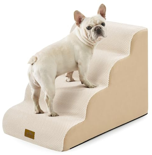 COZY KISS Breiter Hundetreppe für Kleine Hunde 50 cm, Hunderampe für Sofa, Hundetreppe Bett,Katzentreppe für Alte Hund & Katze,Haustiertreppe,Leicht, Stabil, 4 Stufen, 45x72x50cm, Beige