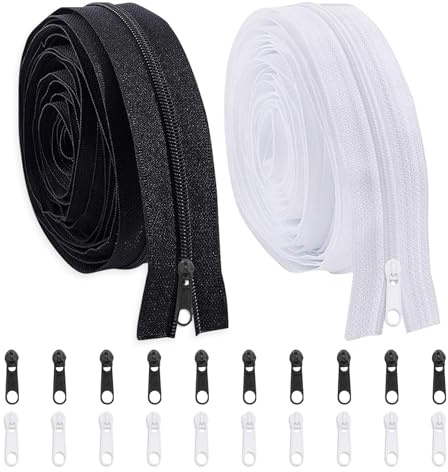 Tbintul 2 x 10 m di cerniere lampo continua da 4 mm con 20 cerniere in nylon cerniera lampo Nero e bianco
