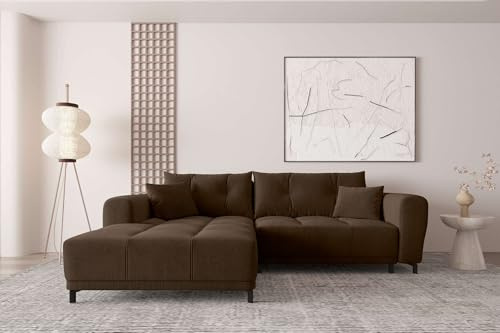 99rooms Massimo Ecksofa Polsterecke Eckcouch (Maße Schenkel): 258x181 cm Cordstoff POSO Braun mit Schlaffunktion Ottomane Links