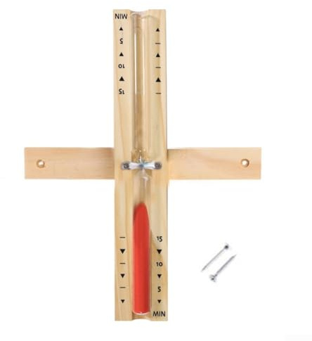 Sablier rotatif de 15 minutes pour sauna, spa, salles de classe et espaces d'exercice fabriqué en bois et verre transparent (rouge)