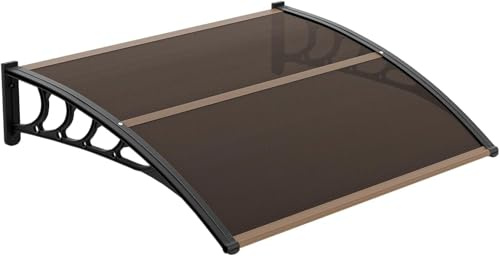 Garvee Marquesina policarbonato 80x120 cm, Puerta y Ventana, marrón | Marquesina de policarbonato 80x120 cm, protege de la lluvia y el sol para puerta y ventana, exterior, marrón