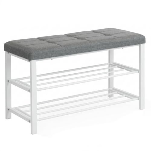 WERKSTAR Schuhbank Schuhregal Schuhschrank Schuhaufbewahrung mit Sitzfläche Sitzkissen 3 Ebene für Eingangsbereich, Flur, Wohnzimmer gepolstert Loft