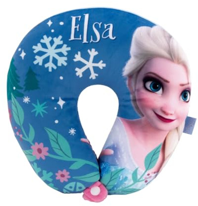PICOBOX Reise-Nackenkissen Frozen Elsa und Anna für Kinder, 28 x 28 x 6 cm, Nackenkissen für Kinder, mit Mikroperlen, doppelseitig, Sommer, Winter, für Flugzeug und Auto