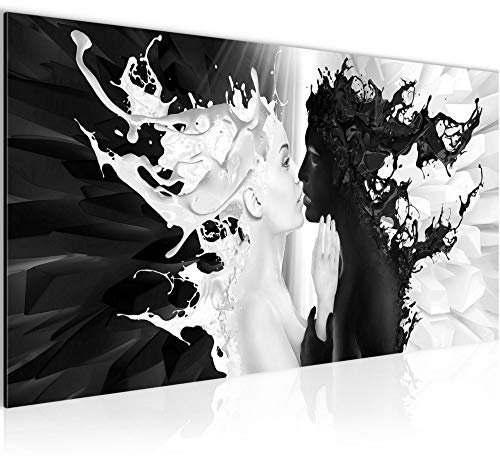 Runa Art Wandbild Milk und Coffee 1 Teilig 100 x 40 cm Modern Bild auf Vlies Leinwand Liebe Wohnzimmer Schlafzimmer Schwarz Weiss 005012b