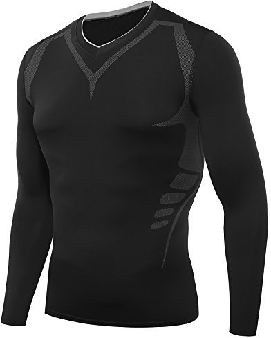 AMZSPORT Maillot Compression à Manches Longues pour Homme Sports Séchage Rapide Baselayer Haut All-Season Noir S