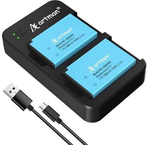Artman LP-E17 Battery 1300mAh and Rapid Dual Micro USB Charger Set for Rebel SL3, SL2, T8i, T7i, T6i, T6s, EOS R10, R50, RP, M3, M5, M6, 200D, 77D, 750D, 760D, 800D, 8000D (2 Pack)