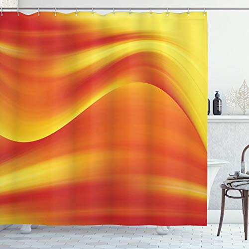 ABAKUHAUS Orange Duschvorhang, Abstrakte Digital-Wellen, Stoffliches Gewebe Badezimmerdekorationsset mit Haken, 175 x 200 cm, Burnt orange
