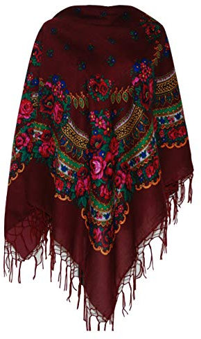 Supplied by Home Decor UK Große Stilvolles Schal-Tuch mit schönem, slawische Folklore Muster 125cm x 125cm Wein