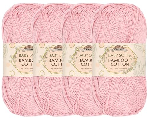 JubileeYarn Baby Soft Bamboo Cotton Yarn - 50g/Skein - Primrose Pink - 4 Skeins