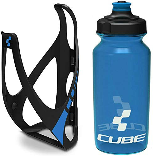 Cube HPP Cage - Matt Black/Blue & Icon Bottle - Blue, 750ml / Water Drink Flask Vessel Bidon Holder Mount Bracket Kit Lightweight Plastic Drinking Hydration Biking Bike Riding Frame Accessories