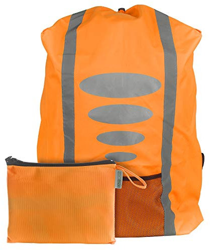 EAZY CASE Rucksack Schulranzen Regenschutz, Schutzhülle mit Reflektorstreifen, Regenüberzug, Regenschutzhülle wasserabweisend mit Reflektor und Tasche für mehr Sicherheit im Straßenverkehr, Orange