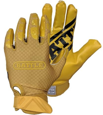 Battle Sports Triple Threat Wide Receiver Fußballhandschuhe, Ultra Stick Erwachsene und Jugendliche, Größe L, Gold