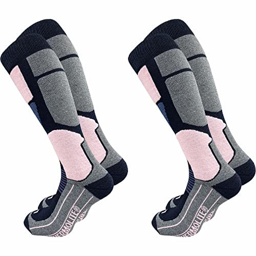 GAWILO Chaussettes de ski pour femmes avec rembourrage spécial | 2 paires | Convient pour le snowboard, la randonnée ou comme chaussette thermique