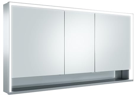 KEUCO Royal Lumos LED Spiegelschrank mit 3 Türen und offenem Fach, 140 cm, Made in Germany, Vorbau, Aluminium-Korpus, Seiten verspiegelt, Beleuchtung dimmbar, Lichtfarbe einstellbar