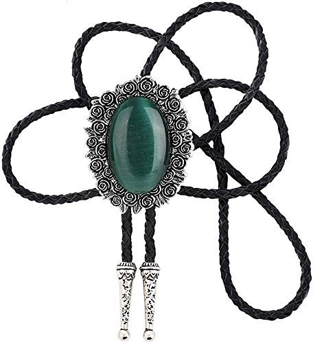 STARBRILLIANT Western Cowboy Bolo Krawatte Für Herren Indianer Schwarz Handarbeit Rodeo Texas Krawatte Mit Naturstein(green 1)