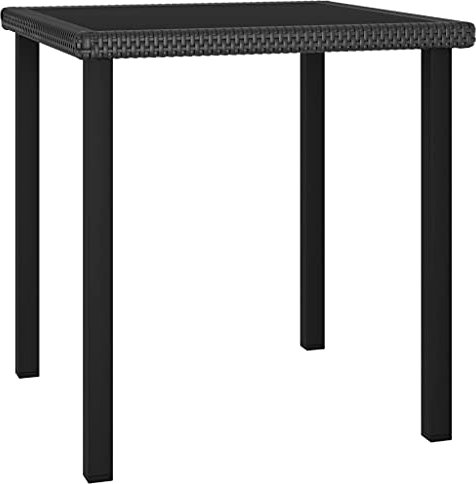 vidaXL Garten Esstisch Gartentisch Terrassentisch Balkontisch Gartenmöbel Tisch Outdoor Terrasse Schwarz 70x70x73cm Poly Rattan Stahl Glas