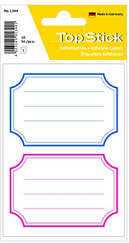 TopStick 1344 Buchetiketten zum Beschriften neutral blau roter Rand, 10 Stück, 78 x 53 mm, selbstklebend, liniert, Buchaufkleber für Schule Kinder Mädchen Jungen, blanko Heftetiketten Aufkleber, weiß
