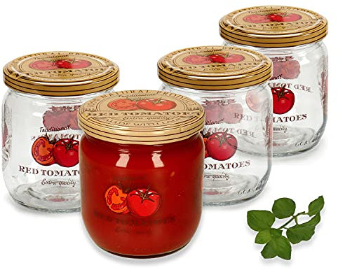 MamboCat Tomato Lot de 4 bocaux de conservation 425 ml I Bocaux avec couvercle I sauces, soupes, tomates passées, etc. I Bocaux de conservation